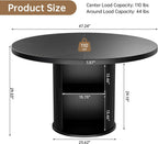 47 inch Round Dining Table for 4, Farmhouse Kitchen Table with 2-Layer Storage Shelf and Wood Slide Door Modern Dinner Table or Home Dining Room Living Room (Black)
