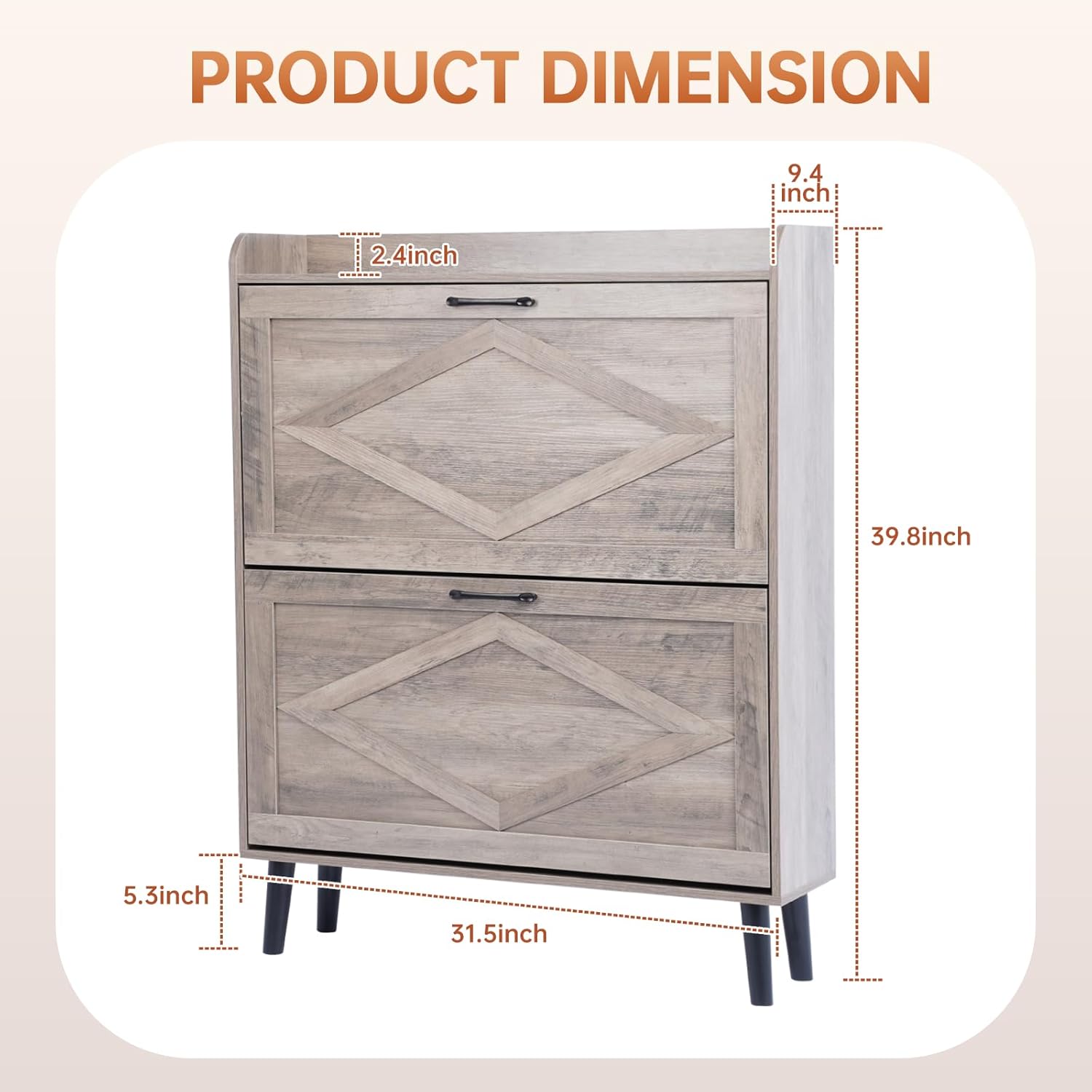 3-Tier Shoe Rack Organizer Entryway, Shoe Storage Cabinet with 2 Flip Drawers, Open Shelves, for Hallway, Grey