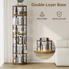 6 Tier Rotating Bookshelf Tower, 360° Spinning Bookcase, Vertical Floor Standing Revolving Bookshelf Organizer for Small Spaces, Corner, Living Room, Bedroom, Rustic Brown