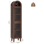 71" Tall Arched Storage Cabinet with Glass Door, Display Cabinet with Top-Opening Storage Container, Kitchen Versatile Pantry, Brown