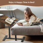 Height Adjustable C-Shaped Table with Removable Wheels, Mobile Sofa Snack Table with Tiltable Top, Adjustable Laptop Stand for Couch, Bedside Desk with Pen Slot, Rustic Brown