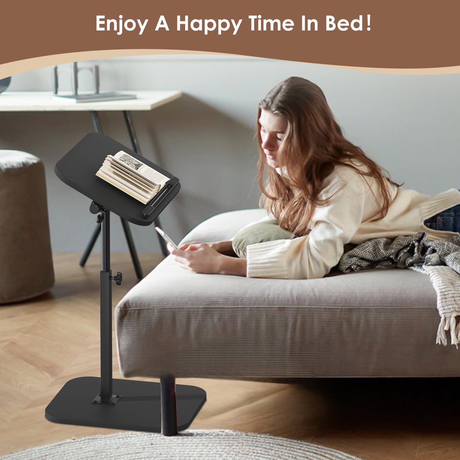Sofa Couch Arm Table Tv Tray Small Bed Stand C Shaped Side End Tables for Living Room, Bedroom, Bedside Black
