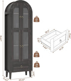 71” Tall Arched Pantry Cabinet with Glass Door, Display Cabinet Organizer with Drawer, Versatile Pantry with Top-Opening Storage Container for Living, Kitchen Dining Room