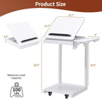 C Shaped End Table for Couch, C Side Table with Convertible Desktop, Folding Tray & Lockable Wheels, 360° Swivel TV Tray Table, Couch Tables That Slide Under, for Living Room, Bedroom, Sofa, White