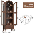 71" Tall Arched Cabinet with Acrylic Door, Modern Curio Arched Bookcase with Drawer, Display Cabinet Organizer, Kitchen Pantry with Top-Opening Storage Container, Brown, 71"x23.6"x11.8"
