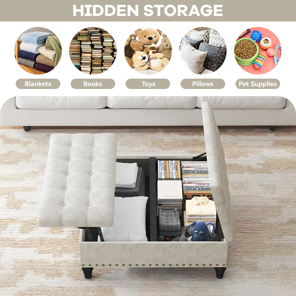 Versatile Lift-Top Ottoman, Multi-Function Storage Bench and Coffee Table in Chenille for Living Room or Bedroom, Easy-to-Assemble, Pure White
