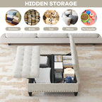 Versatile Lift-Top Ottoman, Multi-Function Storage Bench and Coffee Table in Chenille for Living Room or Bedroom, Easy-to-Assemble, Pure White