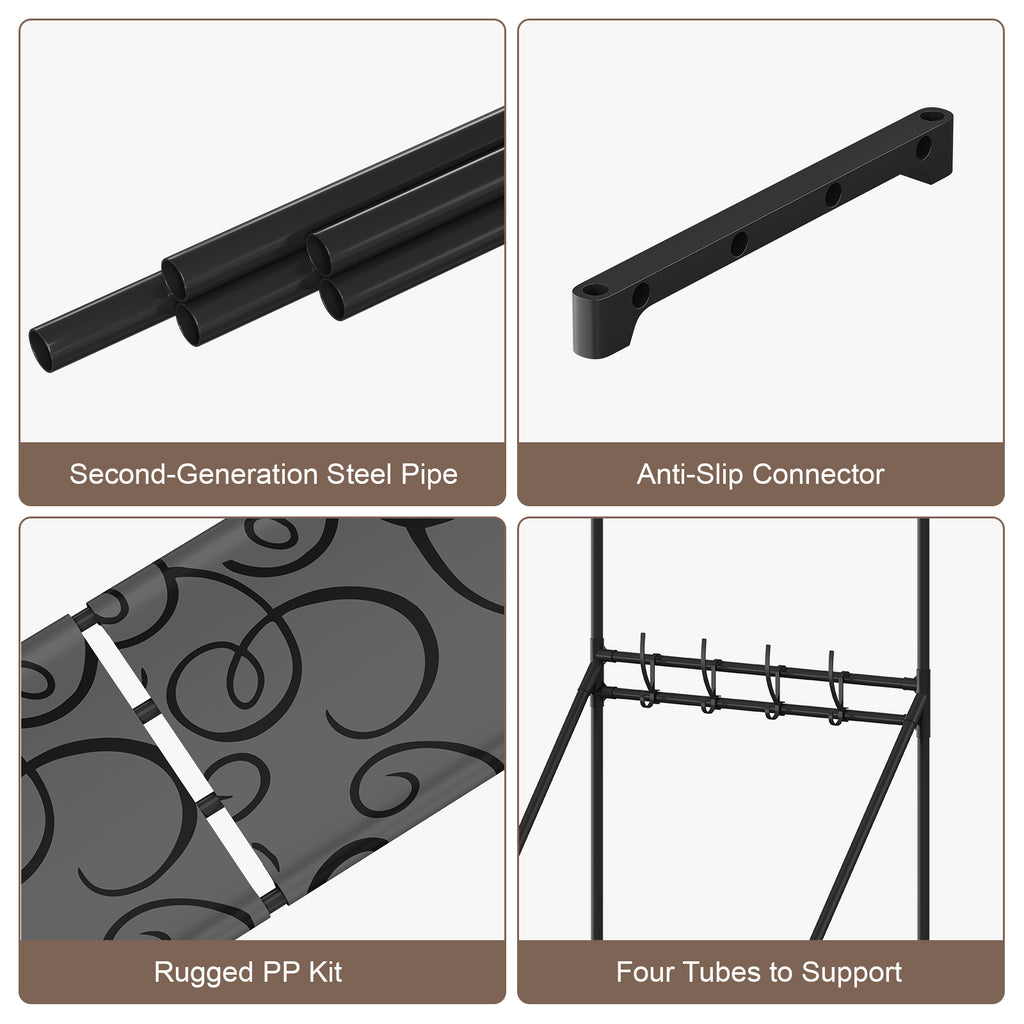 3-in-1 Coat Shoe Rack Space-Saving Hall Tree, 5 Tier Shoe Storage with Removable Hooks, Multifunctional Solution，Black