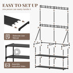3-in-1 Double Row Coat Rack Freestanding with Shoe Storage Entryway Organizer 5-Tier Shoe Rack, 16 Hooks, Hall Tree for Home or Office, Black