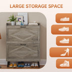 3-Tier Shoe Rack Organizer Entryway, Shoe Storage Cabinet with 2 Flip Drawers, Open Shelves, for Hallway, Grey