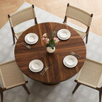 47 inch Round Dining Table for 4, Farmhouse Kitchen Table with 2-Layer Storage Shelf and Wood Slide Door Modern Dinner Table or Home Dining Room Living Room (Walnut)