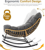 Egg Chair Wicker Outdoor Chairs, Oversized Patio Lounger Chair with Water Resistant PE Rattan, Adjustable Footstool, and Cushioned Comfort for Porch Garden Living Room Chrismas,Dark Grey