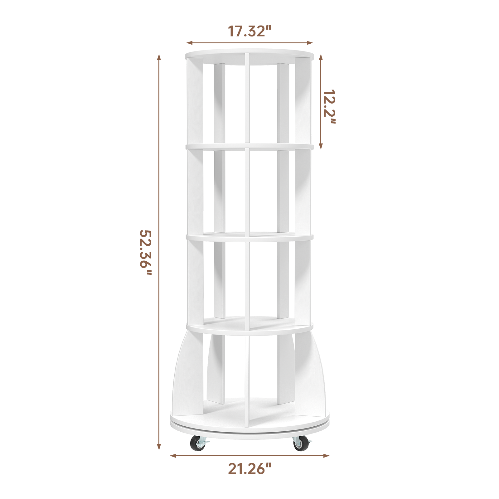 4 Tier Rotating Bookshelf with Brake Wheels, 360° Spinning Bookcase, Vertical Floor Standing Revolving Bookshelf Organizer for Small Spaces, Corner, Living Room, Bedroom, White