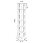 6 Tier Rotating Bookshelf with Locking Casters, 360° Spinning Vertical Bookcase, Revolving Floor Standing Organizer for Small Spaces, Corner, Living Room, Bedroom, White