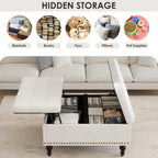 Versatile Lift-Top Ottoman Coffee Table, Multi-Function Storage Bench and Foot Rest in Leather for Living Room or Bedroom, Easy-to-Assemble, White