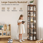 6 Tier Rotating Bookshelf Tower, 360° Spinning Bookcase, Vertical Floor Standing Revolving Bookshelf Organizer for Small Spaces, Corner, Living Room, Bedroom, Rustic Brown