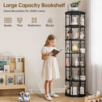 6 Tier Rotating Bookshelf Tower, 360° Spinning Bookcase, Vertical Floor Standing Revolving Bookshelf Organizer for Small Spaces, Corner, Living Room, Bedroom, Black