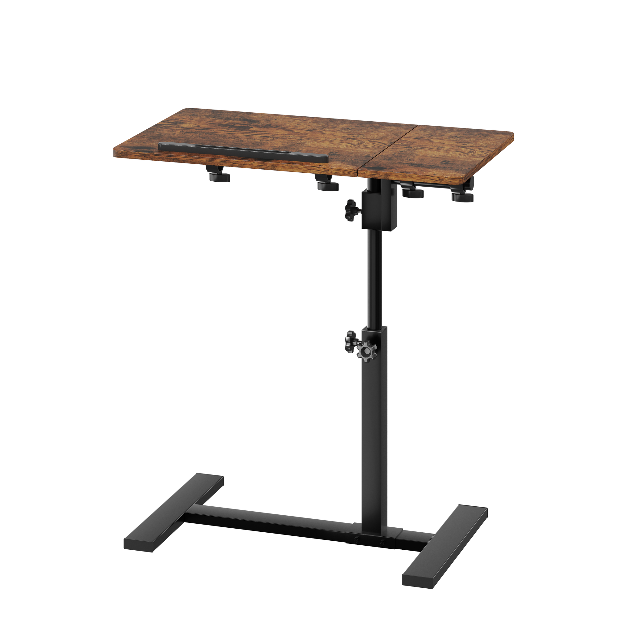 Height Adjustable C-Shaped Table with Removable Wheels, Mobile Sofa Snack Table with Tiltable Top, Adjustable Laptop Stand for Couch, Bedside Desk with Pen Slot, Rustic Brown