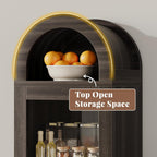 71” Tall Arched Pantry Cabinet with Glass Door, Display Cabinet Organizer, Versatile Pantry with Top-Opening Storage Container for Living, Kitchen Dining Room, Black