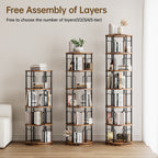 5 Tier Rotating Bookshelf Tower, 360° Spinning Bookcase, Vertical Floor Standing Revolving Bookshelf Organizer for Small Spaces, Corner, Living Room, Bedroom, Rustic Brown