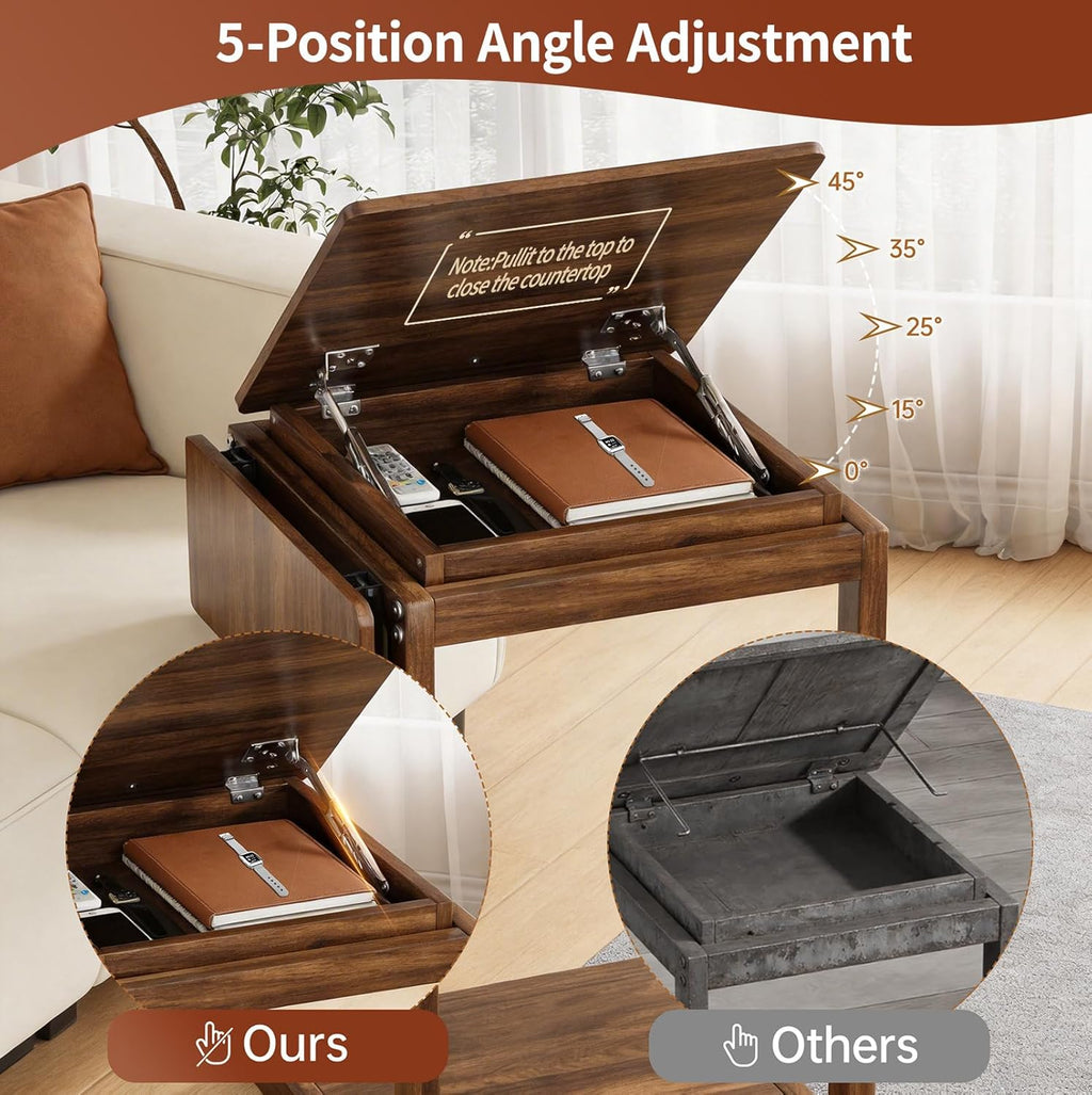 C Shaped End Table for Couch, C Side Table with Convertible Desktop, Folding Tray & Lockable Wheels, 360° Swivel TV Tray Table, Couch Tables That Slide Under, for Living Room, Bedroom, Sofa, Walnut