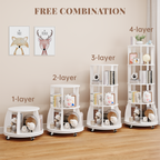 4 Tier Rotating Bookshelf with Brake Wheels, 360° Spinning Bookcase, Vertical Floor Standing Revolving Bookshelf Organizer for Small Spaces, Corner, Living Room, Bedroom, White