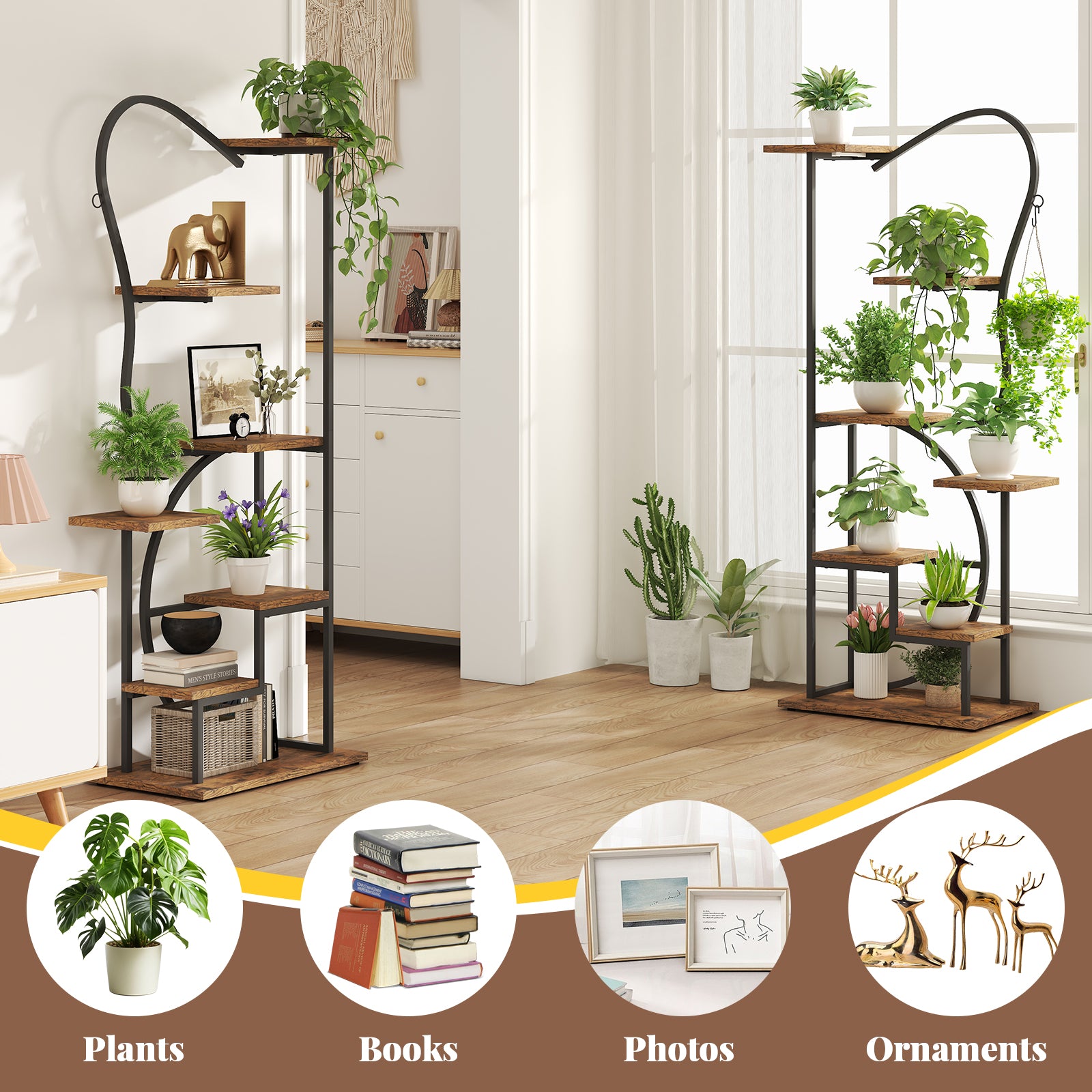 Plant Stand Indoor with Grow Lights - 67" Butterfly-Shaped Metal Shelf, 7-Tier Tall Plant Stands, Ladder-Style Display Rack for Living Room, Patio, or Balcony, 2 Pack
