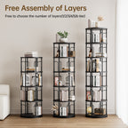 6 Tier Rotating Bookshelf Tower, 360° Spinning Bookcase, Vertical Floor Standing Revolving Bookshelf Organizer for Small Spaces, Corner, Living Room, Bedroom, Black
