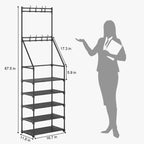 3-in-1 Coat Shoe Rack Space-Saving Hall Tree, 5 Tier Shoe Storage with Removable Hooks, Multifunctional Solution，Black
