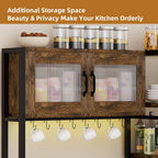 69 Inch Bakers Rack with Storage Cabinet, 5-Tier Coffee Bar with Power Outlet and LED Lights, Industrial Microwave Oven Stand with Shelves, Kitchen Storage Shelf, Rustic Brown