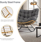 Egg Chair Wicker Outdoor Chairs, Oversized Patio Lounger Chair with Water Resistant PE Rattan, Adjustable Footstool, and Cushioned Comfort for Porch Garden Living Room Chrismas,Dark Grey