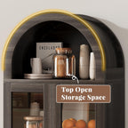 71” Tall Arched Pantry Cabinet with Glass Door, Display Cabinet Organizer, Versatile Pantry with Top-Opening Storage Container for Living, Kitchen Dining Room, Black