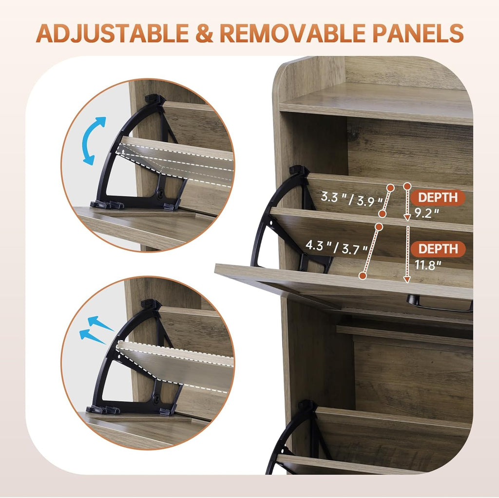 3-Tier Shoe Rack Organizer Entryway, Shoe Storage Cabinet with 2 Flip Drawers, Open Shelves, for Hallway, Grey