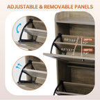 3-Tier Shoe Rack Organizer Entryway, Shoe Storage Cabinet with 2 Flip Drawers, Open Shelves, for Hallway, Grey