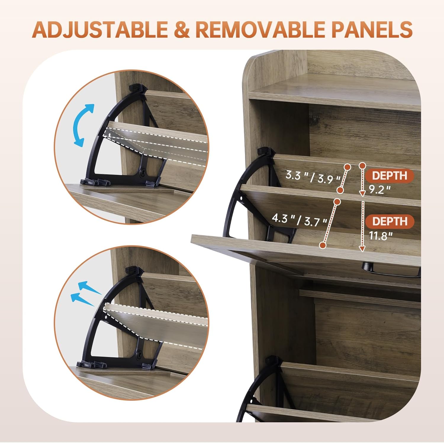 3-Tier Shoe Rack Organizer Entryway, Shoe Storage Cabinet with 2 Flip Drawers, Open Shelves, for Hallway, Grey