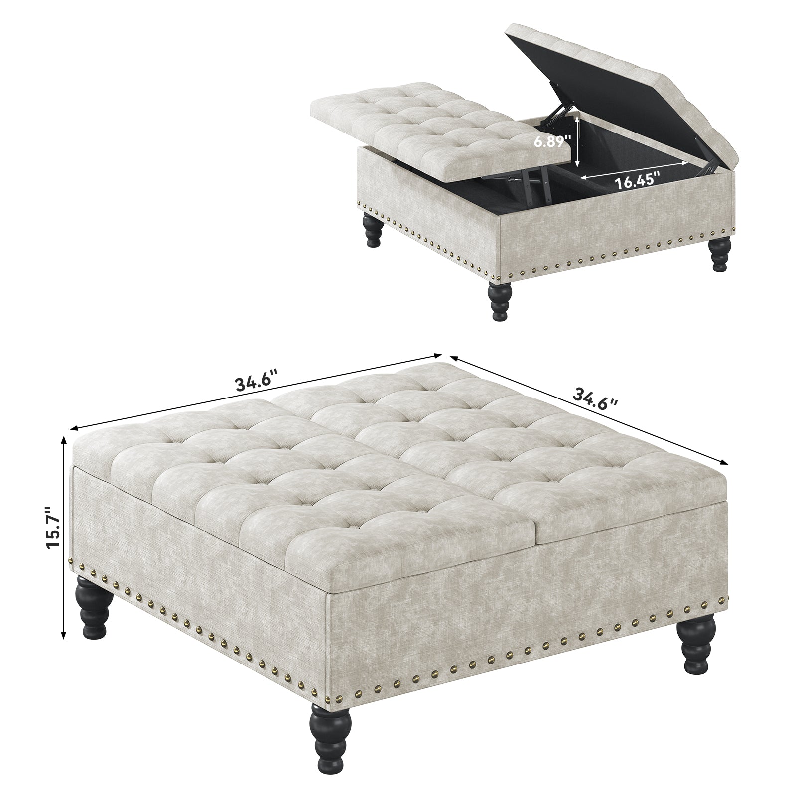 Versatile Lift-Top Ottoman, Multi-Function Storage Bench and Coffee Table in Chenille for Living Room or Bedroom, Easy-to-Assemble, Pure White