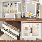 3 in 1 Small Vanity Desk with Mirror and Light, Makeup Vanity Table with Drawers for Small Space, Compact Mini Corner Vanity Set Dressing Table