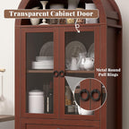 71" Tall Farmhouse Arched Storage Cabinet with Glass Door, Drawer and Barn Door, Versatile Pantry for Kitchen, Dining Room, Bathroom, Brown