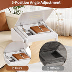 C Shaped End Table for Couch, C Side Table with Convertible Desktop, Folding Tray & Lockable Wheels, 360° Swivel TV Tray Table, Couch Tables That Slide Under, for Living Room, Bedroom, Sofa, White