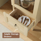 71” Tall Arched Pantry Cabinet with Glass Door, Display Cabinet Organizer with Drawer, Versatile Pantry with Top-Opening Storage Container for Living, Kitchen Dining Room, Natural