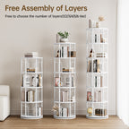 6 Tier Rotating Bookshelf Tower, 360° Spinning Bookcase, Vertical Floor Standing Revolving Bookshelf Organizer for Small Spaces, Corner, Living Room, Bedroom, White
