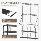 3-in-1 Double Row Coat Shoe Rack Space-Saving Entryway Furniture, Hall Tree with Shoe Storage, Multifunctional Solution, 16 Hooks, Black