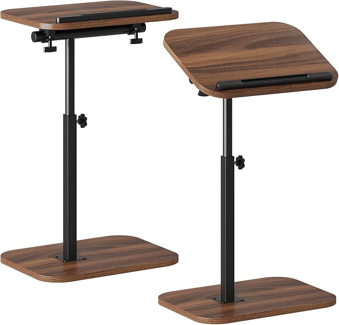 Sofa Couch Arm Table Tv Tray Small Bed Stand C Shaped Side End Tables for Living Room, Bedroom, Bedside Walnut