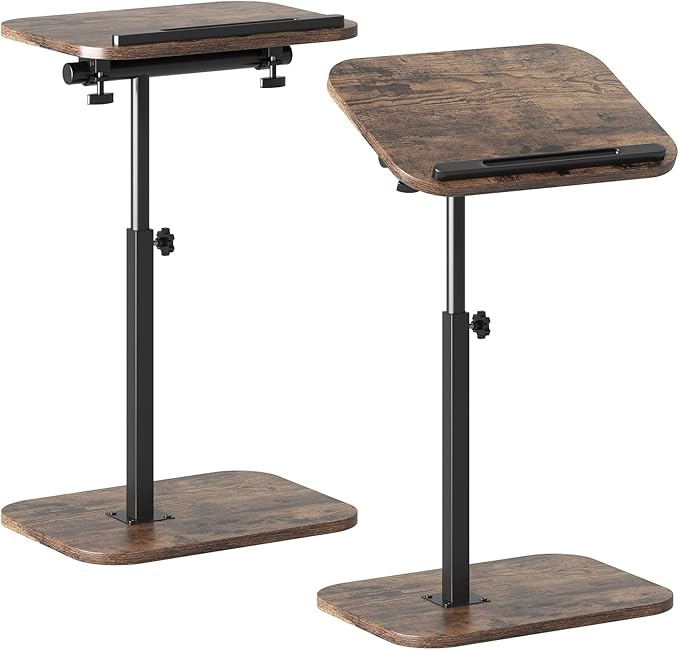 Sofa Couch Arm Table Tv Tray Small Bed Stand C Shaped Side End Tables for Living Room, Bedroom, Bedside Rustic