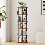 5 Tier Rotating Bookshelf Tower, 360° Spinning Bookcase, Vertical Floor Standing Revolving Bookshelf Organizer for Small Spaces, Corner, Living Room, Bedroom, Rustic Brown