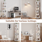 6 Tier Rotating Bookshelf with Locking Casters, 360° Spinning Vertical Bookcase, Revolving Floor Standing Organizer for Small Spaces, Corner, Living Room, Bedroom, White