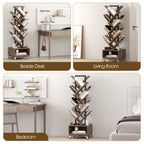 49" Rotating Tree Bookshelf, 7 Tier Double Sided Shelf, Wood Corner Bookshelf with Wheels, 360 Display Spinning Bookcase Storage Rack, Ideal for Small Rooms, Easy Assembly, Rustic Brown