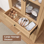 71" Tall Farmhouse Arched Storage Cabinet with Glass Door, Drawer and Barn Door, Versatile Pantry for Kitchen, Dining Room, Bathroom, Natural