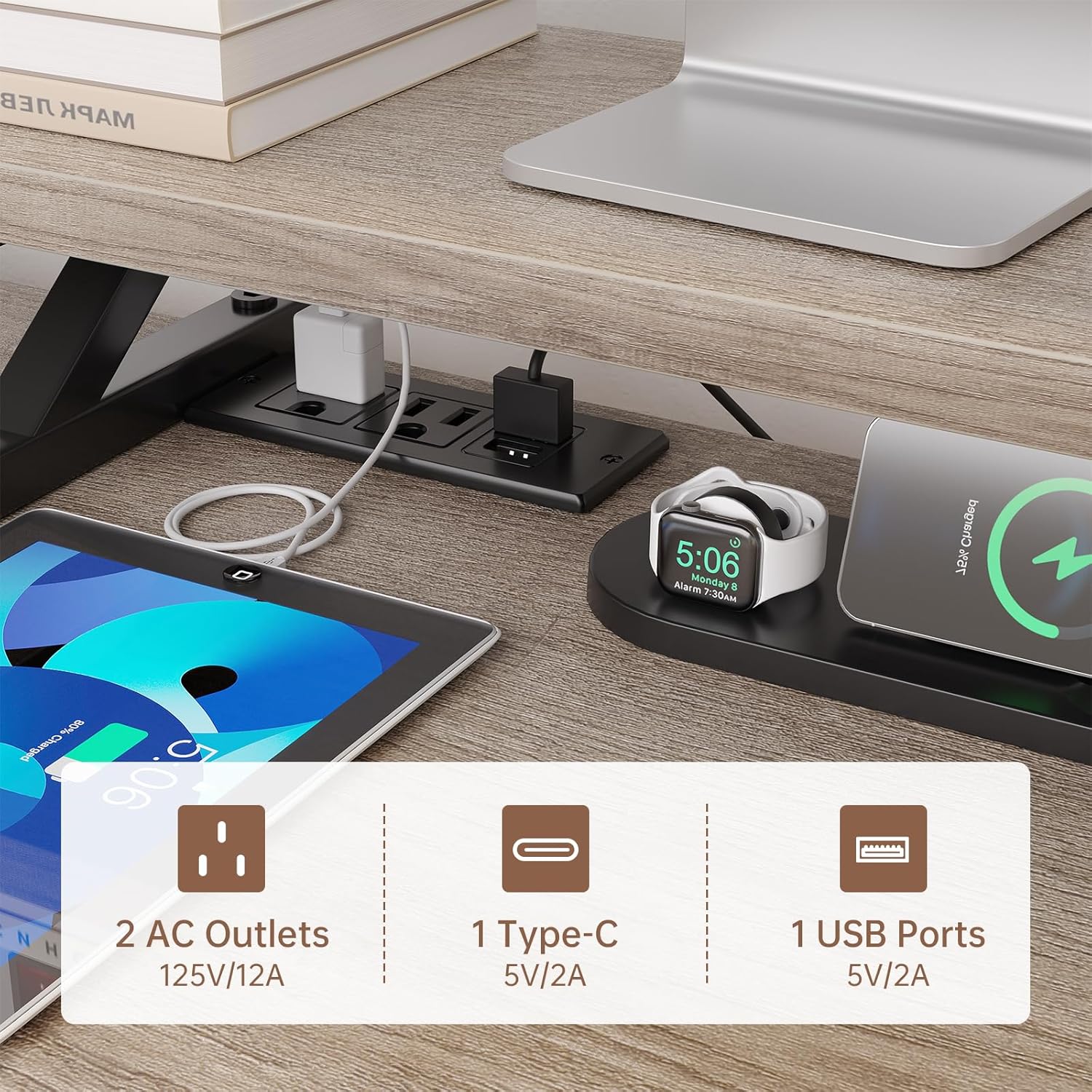 U Shaped Computer Desk, Reversible L Shaped Home Office Desk with Drawers, Monitor Stand, LED Lights, Corner Gamer Desk Table with Power Outlets & USB Ports, Grey