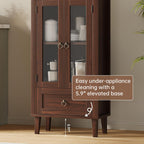 71" Tall Arched Cabinet with Acrylic Door, Modern Curio Arched Bookcase with Drawer, Display Cabinet Organizer, Kitchen Pantry with Top-Opening Storage Container, Brown, 71"x23.6"x11.8"